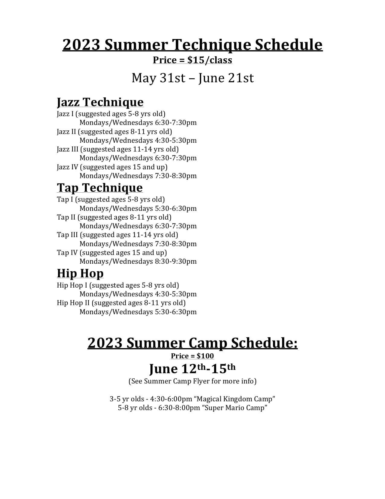Class Schedule 2023 Summer Schedule Now Available! Daryl Jervis